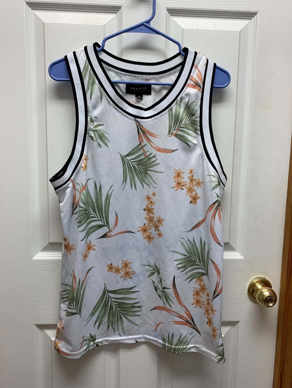 PacSun Men’s Size M Floral Mesh Basketball Jersey Tank Top White Green Orange